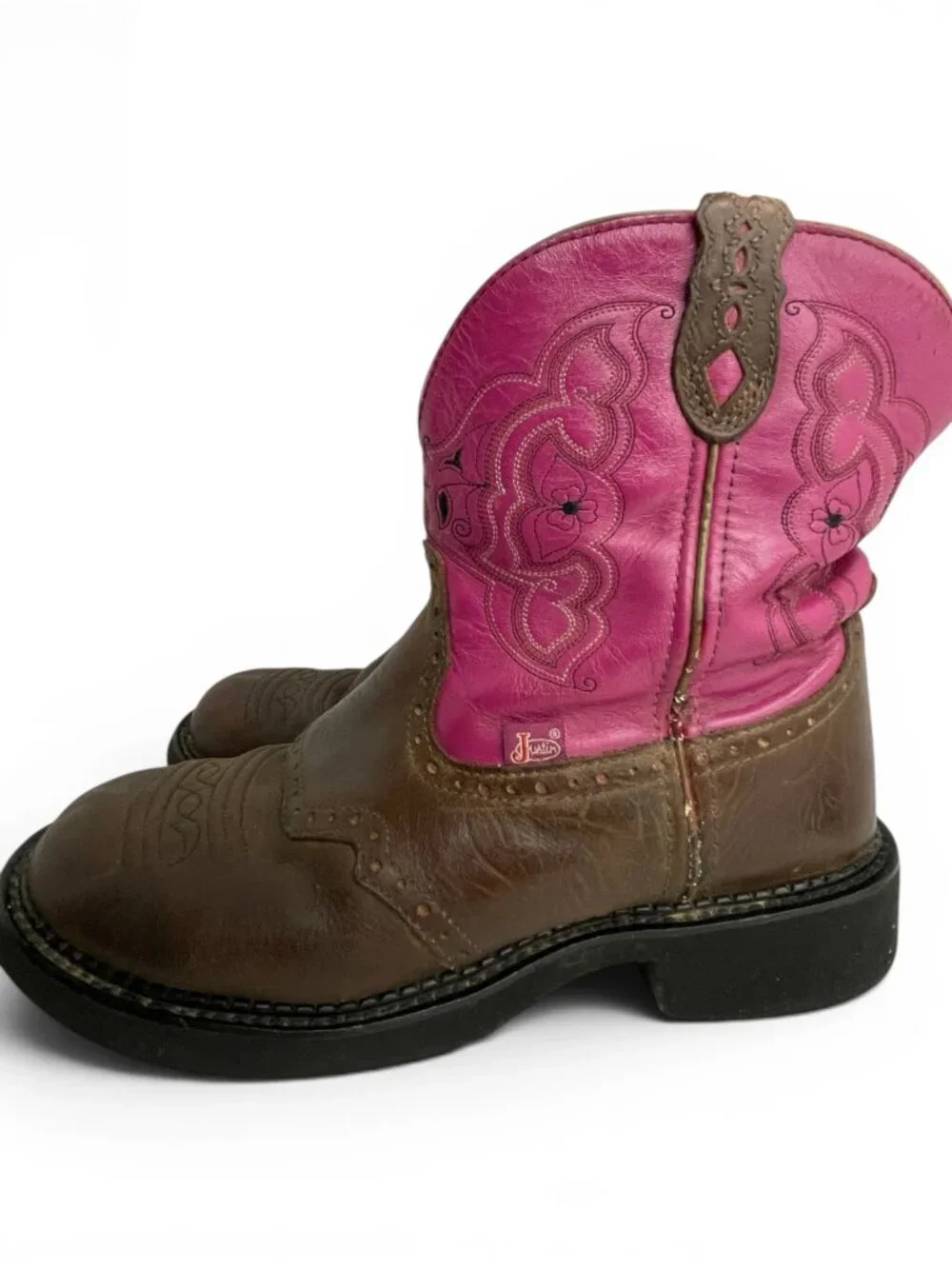 Justin Gypsy Round Toe Brown Leather Pink Western Cowgirl Boots Women's 11 B